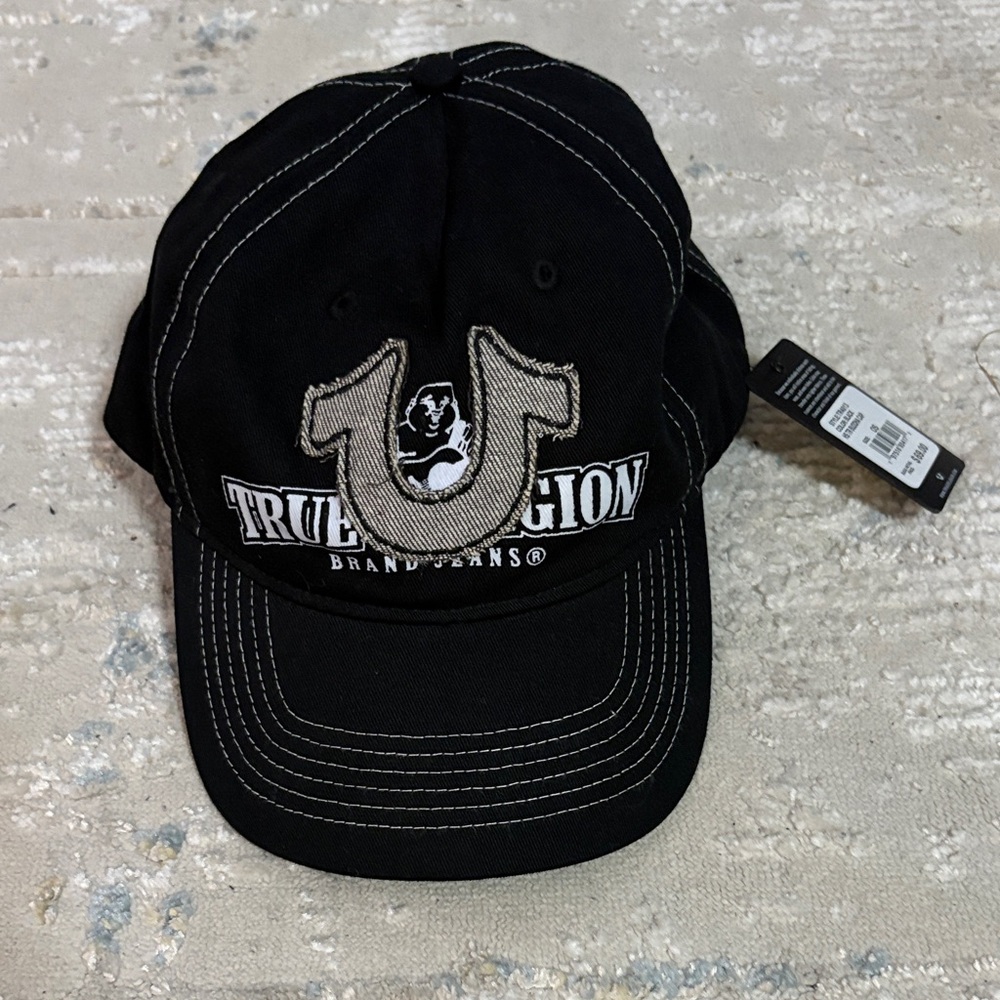 True Religion Black Cap with White Logo